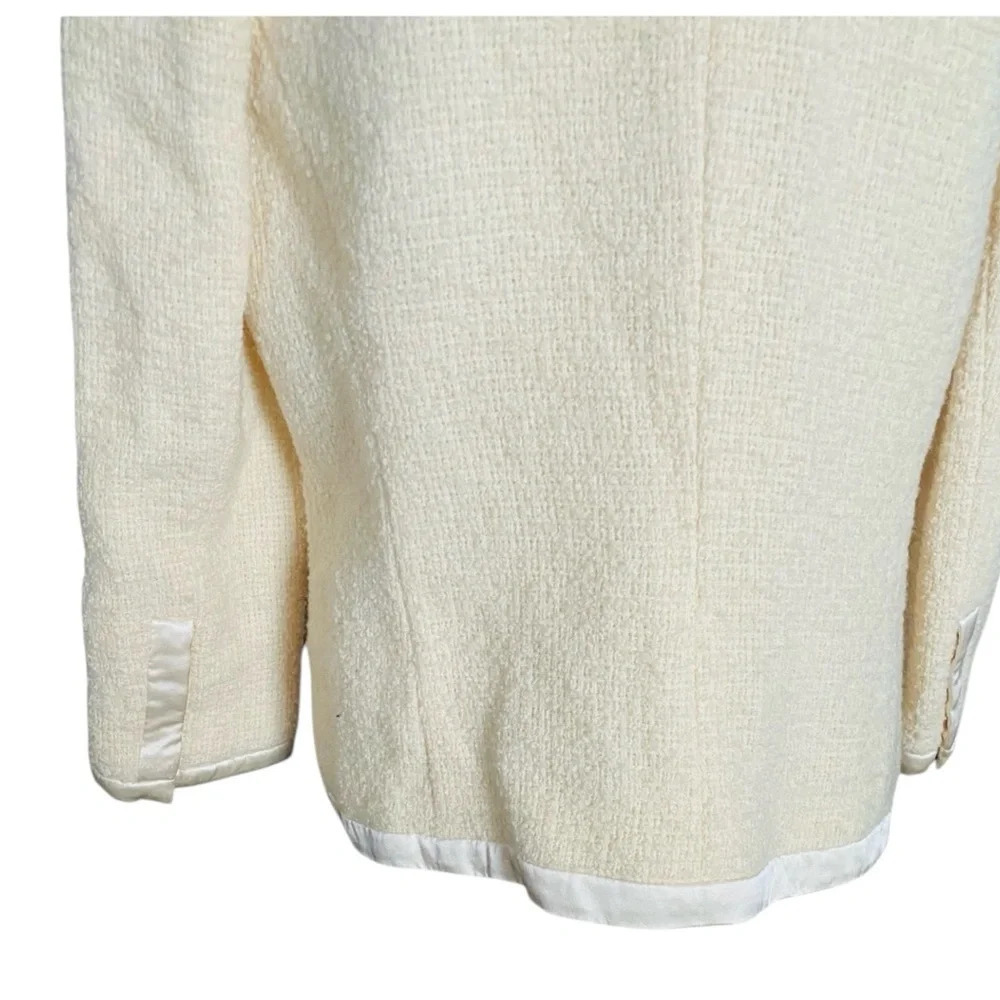 ALBERT NIPON | Women’s Cream Tweed with Ribbon Trim Open Blazer Jacket Size 10 - Picture 5 of 7